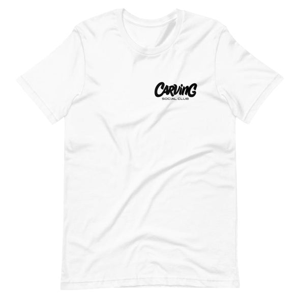 Camiseta blanca manga corta unisex con logo en la espalda - Carving Social Club
